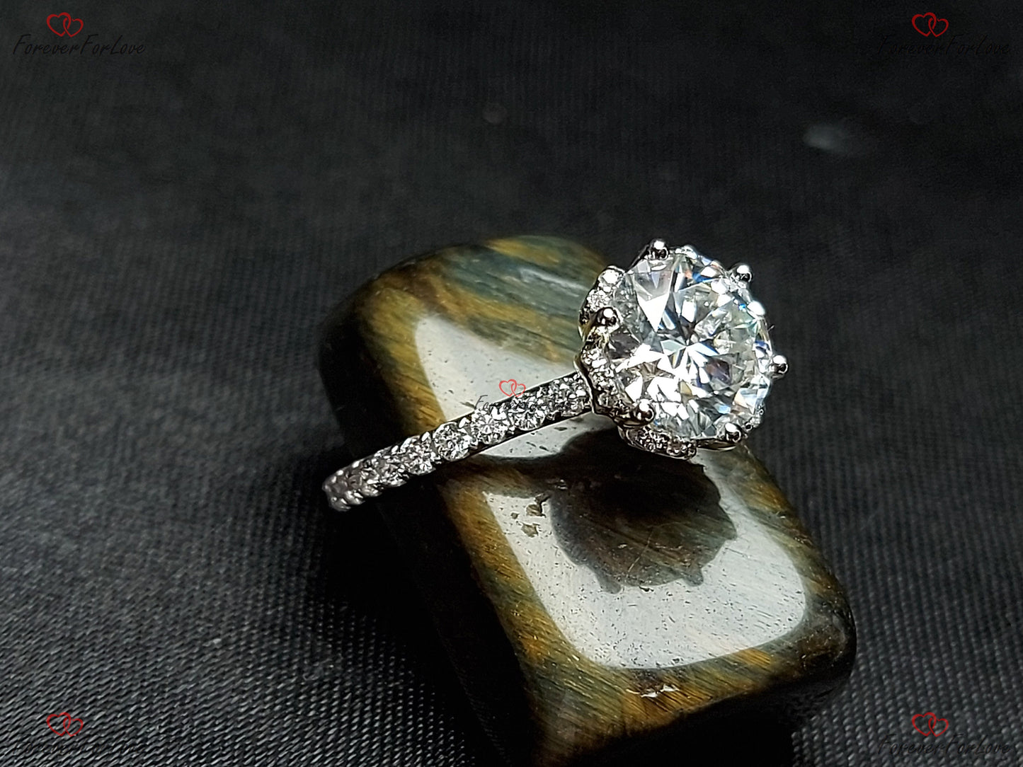 Round Moissanite Vintage Flower Prong Engagement Ring Round cut 1Ct Moissanite Brilliant Cut engagement ring in 935 Argentium Silver — custom handcrafted by Forever For Love