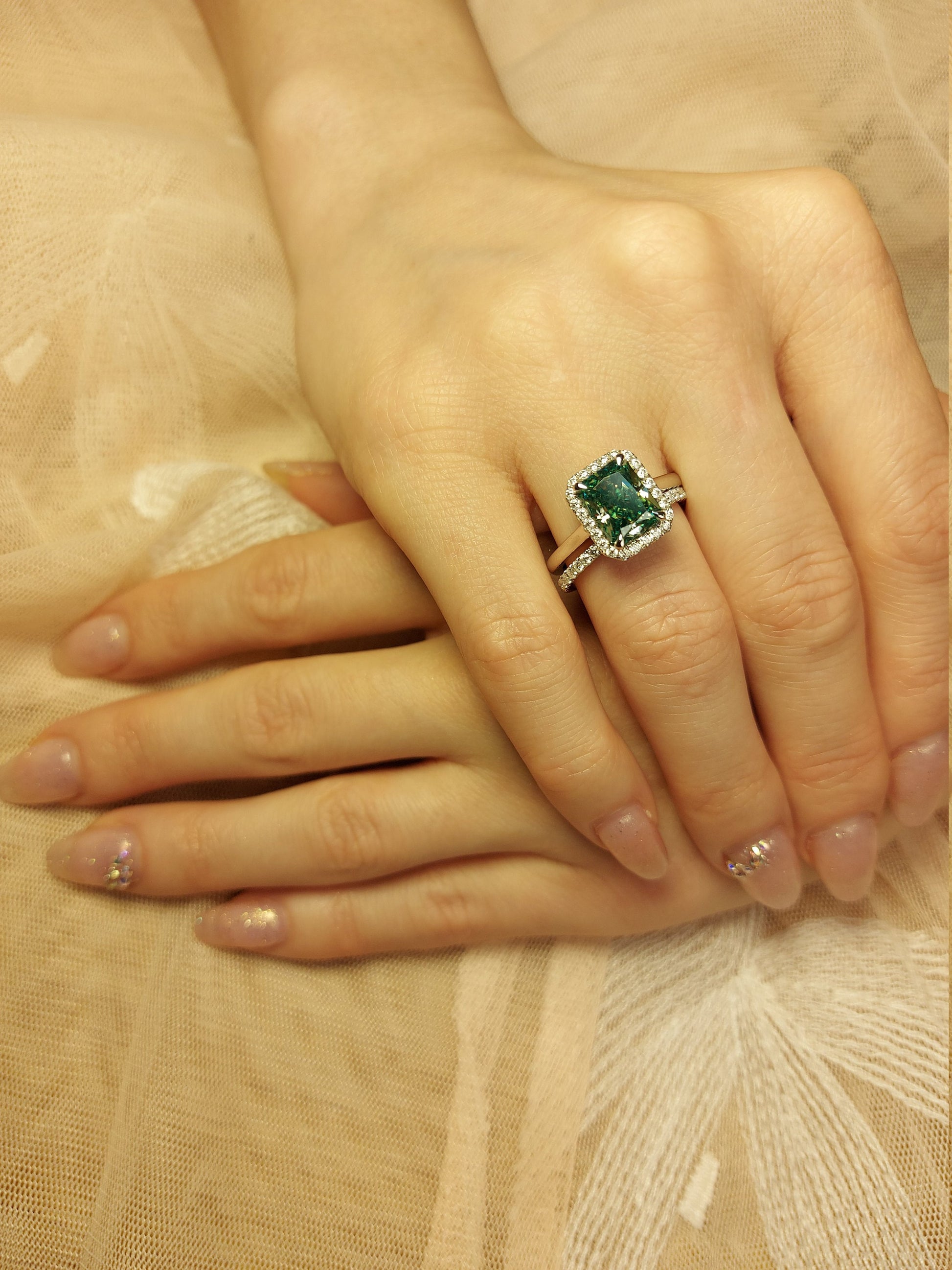 3 Ct Radiant Green Moissanite Eternity Band