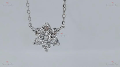 Collier Fleur Diamant, Or Jaune 14 carats, Pendentif Cœur Minimaliste Délicat, Véritable Diamant, Collier Femme, Cadeau Spécial Pour Elle.