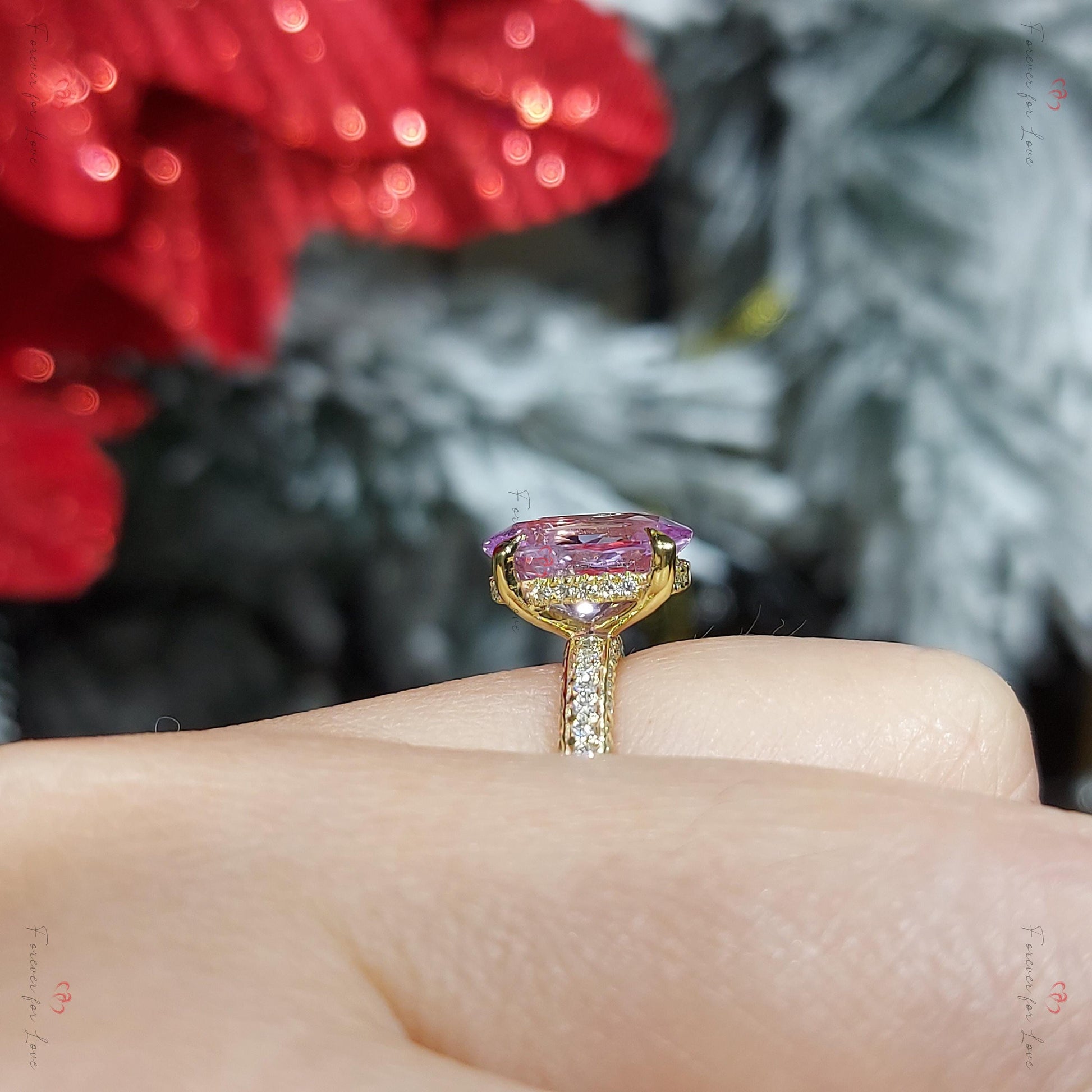 3.45 Ct Oval Pink Diamond, Sapphire Engagement Ring