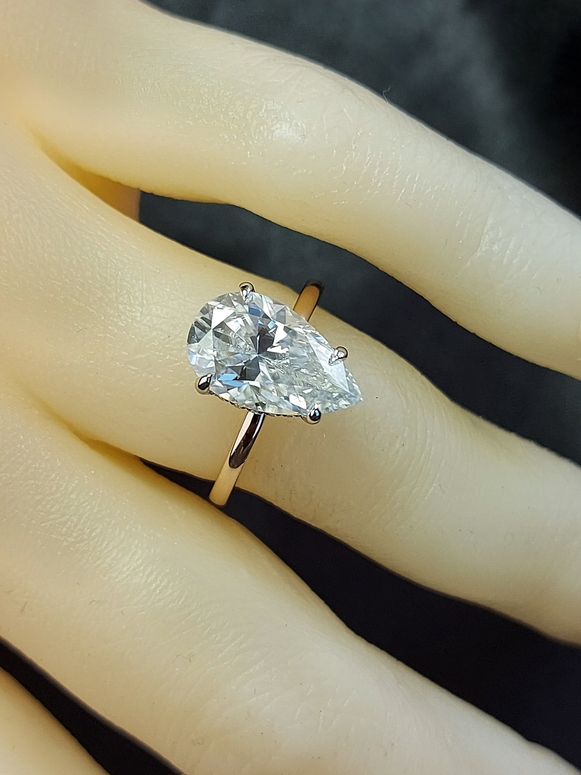 4 Ct Pear Diamond, Moissanite Hidden Halo Engagement Ring