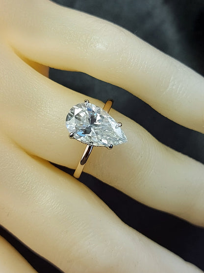 4 Ct Pear Diamond, Moissanite Hidden Halo Engagement Ring