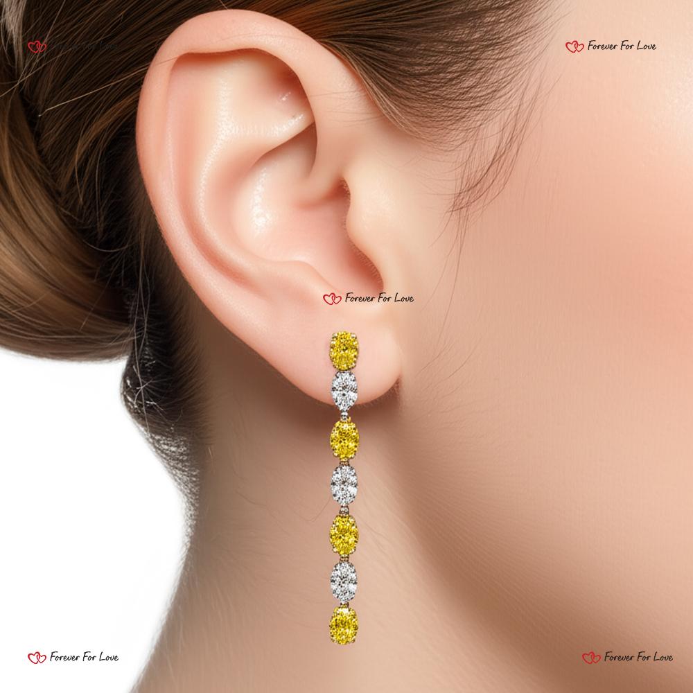 Dangle Earrings, Yellow and White Diamond Earrings, Dainty oval diamond Earrings, Statement Earrings, Gold Earrings , Minimalist earrings. Moissanite engagement ring in Gold or Platinum — custom handcrafted by Forever For Love