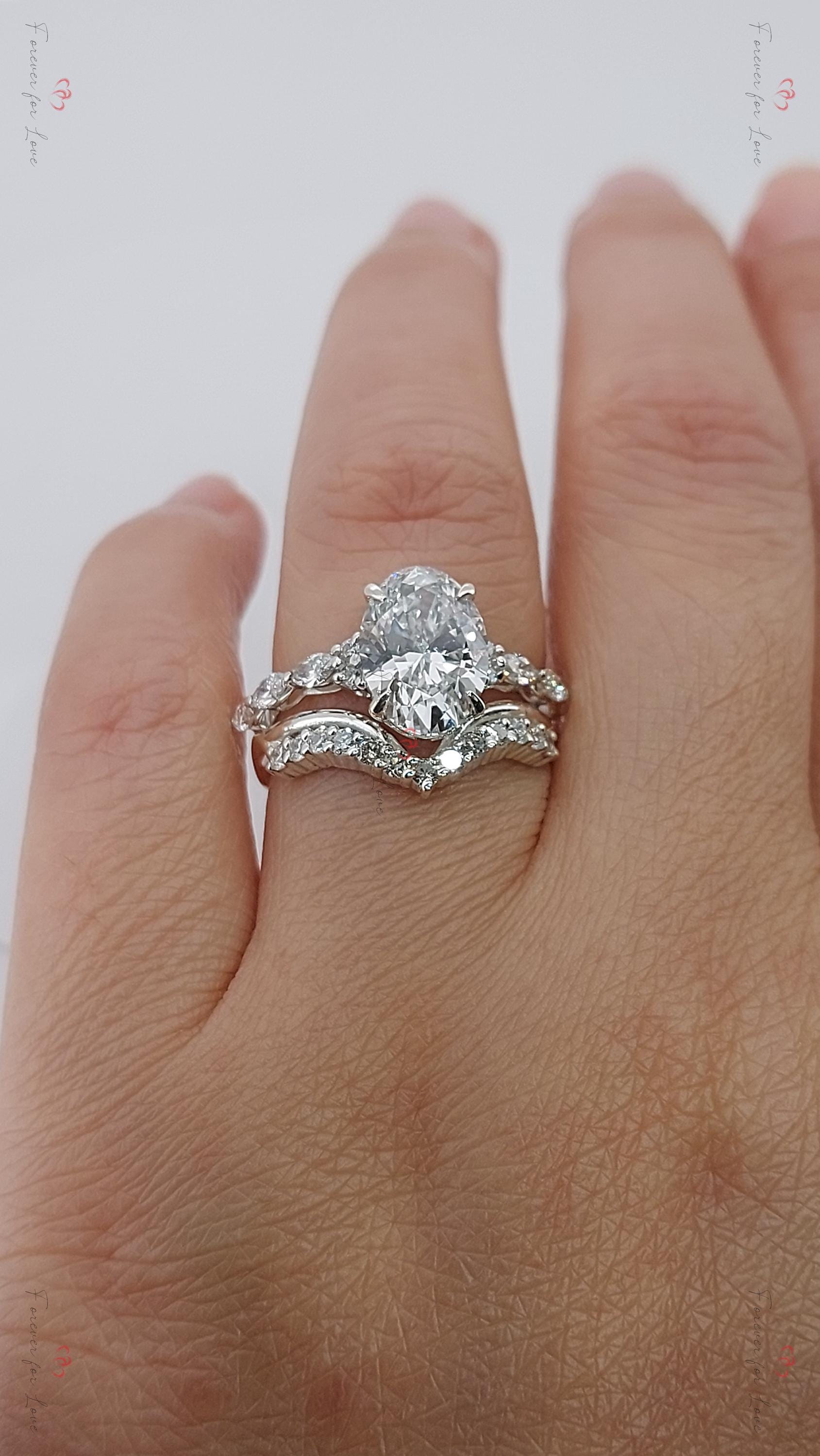 3 Ct Oval Lab Diamond Hidden Halo Engagement Ring