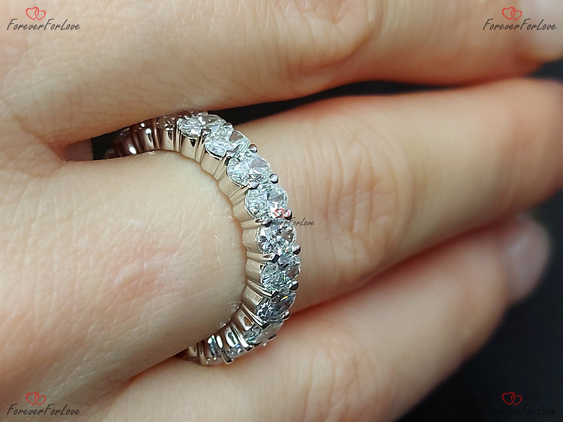 Oval Diamond Lab Grown Full Eternity Band Certified Oval Diamond Band Platinum Full Eternity Wedding Ring sharing Prong Diamond Band