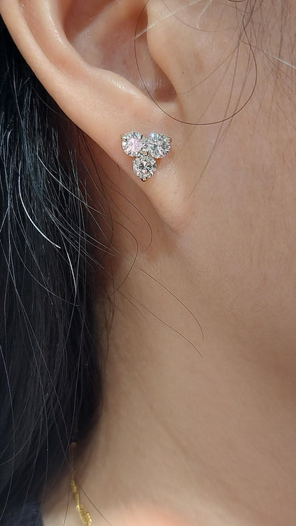 Ohrstecker aus 14 Karat Gold und Diamanten, 4 mm Diamant-Cluster-Ohrring mit Sicherheitsverschluss, Paar Ohrringe aus 14 Karat Rosé-, Weiß- und Gelbgold.