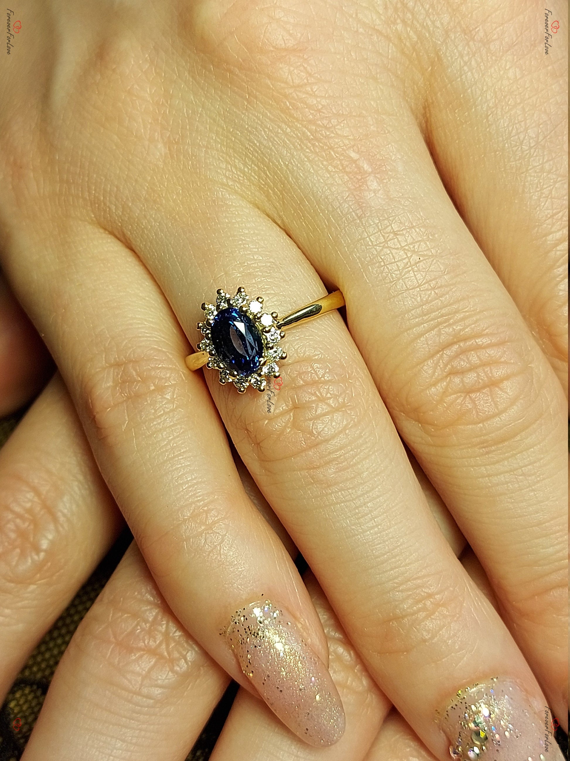 Oval Blue Diamond, Sapphire Engagement Ring