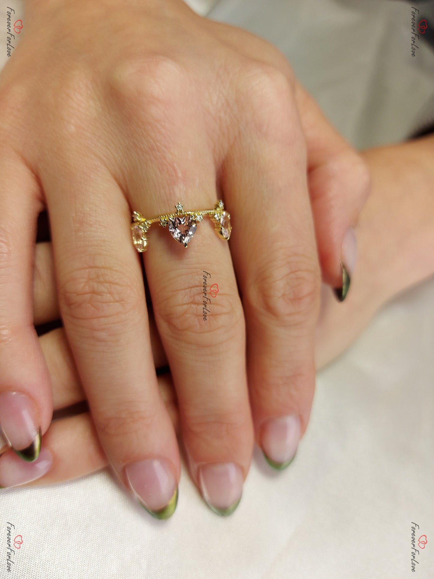 Vintage Morganite Crown Band Ring Princess Wedding Band, Diamond Victorian Band Women, 14K solid Gold Wedding Band | Minimalist Ring Gold Princess cut Natural Morganite engagement ring in 935 Argentium Silver — custom handcrafted by Forever For Love