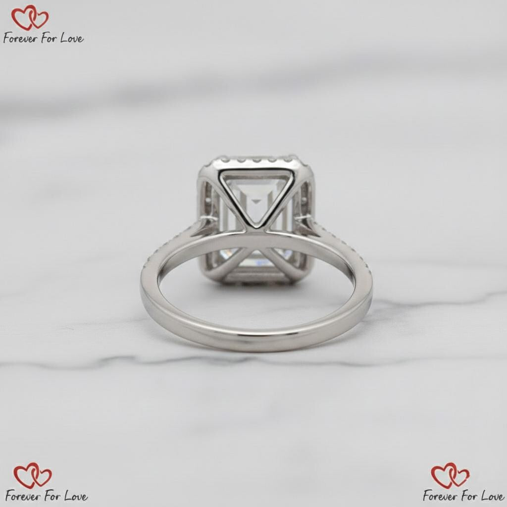 5 Ct IGI Certified Emerald Lab Diamond Halo Engagement Ring