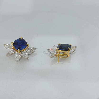 Boucles d'oreilles saphir et diamant, boucles d'oreilles saphir bleu en or 14 carats, clous d'oreilles saphir en forme de goutte avec diamants de laboratoire, boucles d'oreilles pierre de naissance de septembre