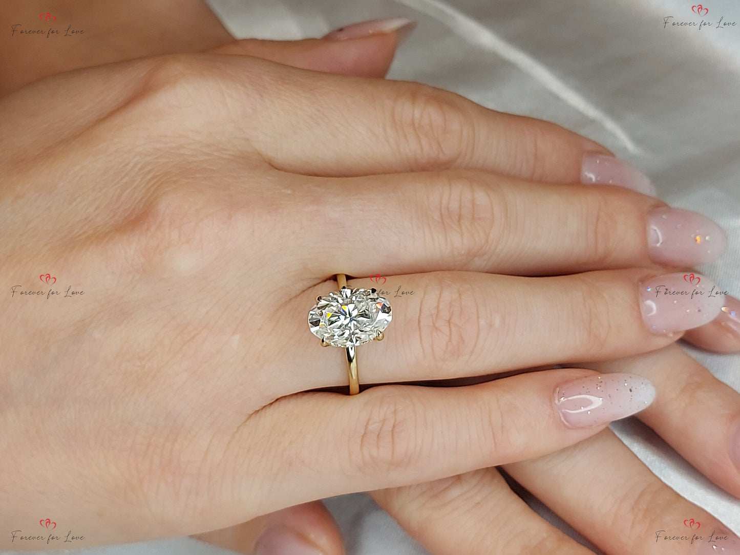 3 Ct Oval Diamond, Moissanite Halo Engagement Ring Oval cut 1Ct Moissanite Brilliant Cut engagement ring in 935 Argentium Silver — custom handcrafted by Forever For Love