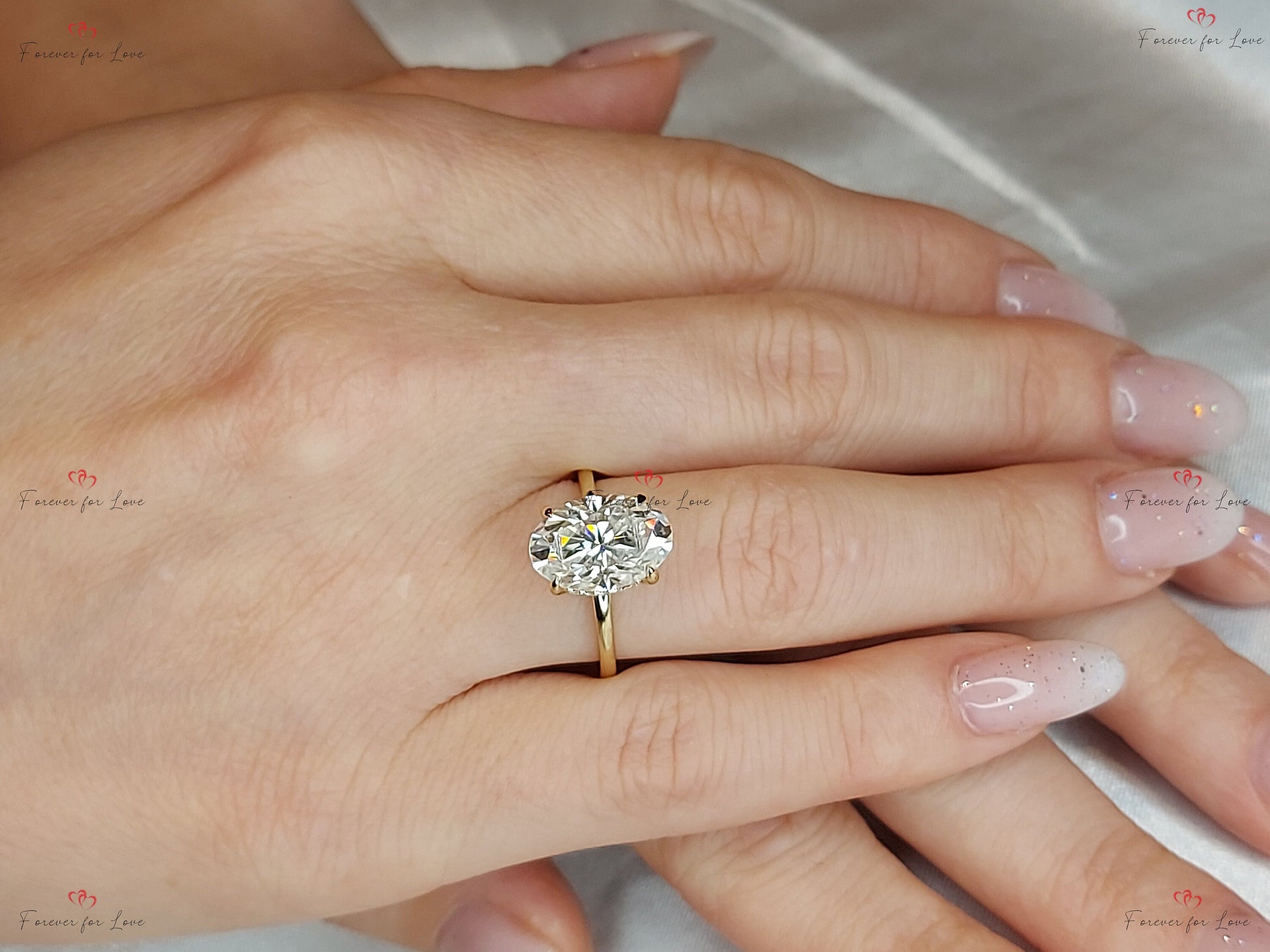 3 Ct Oval Diamond, Moissanite Halo Engagement Ring