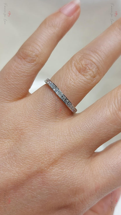 Princess Cut Diamond Half Eternity Ring 1.8mm 18k 14k natural Wedding Band Channel Setting. Yellow Rose White Gold Platinum certified.