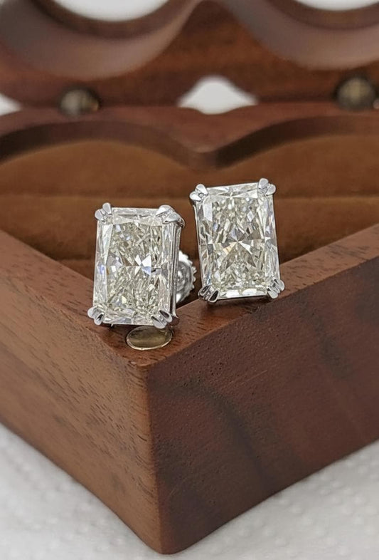 4 Carat Radiant Cut Lab Grown Diamond Stud Earrings: 14K White Gold