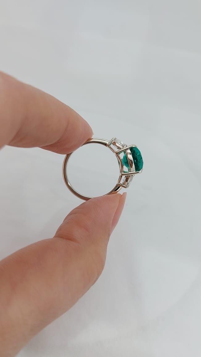Pear Lab Emerald & Moonstone Three Stone Ring Pear cut 1Ct Natural Emerald engagement ring in 935 Argentium Silver — custom handcrafted by Forever For Love