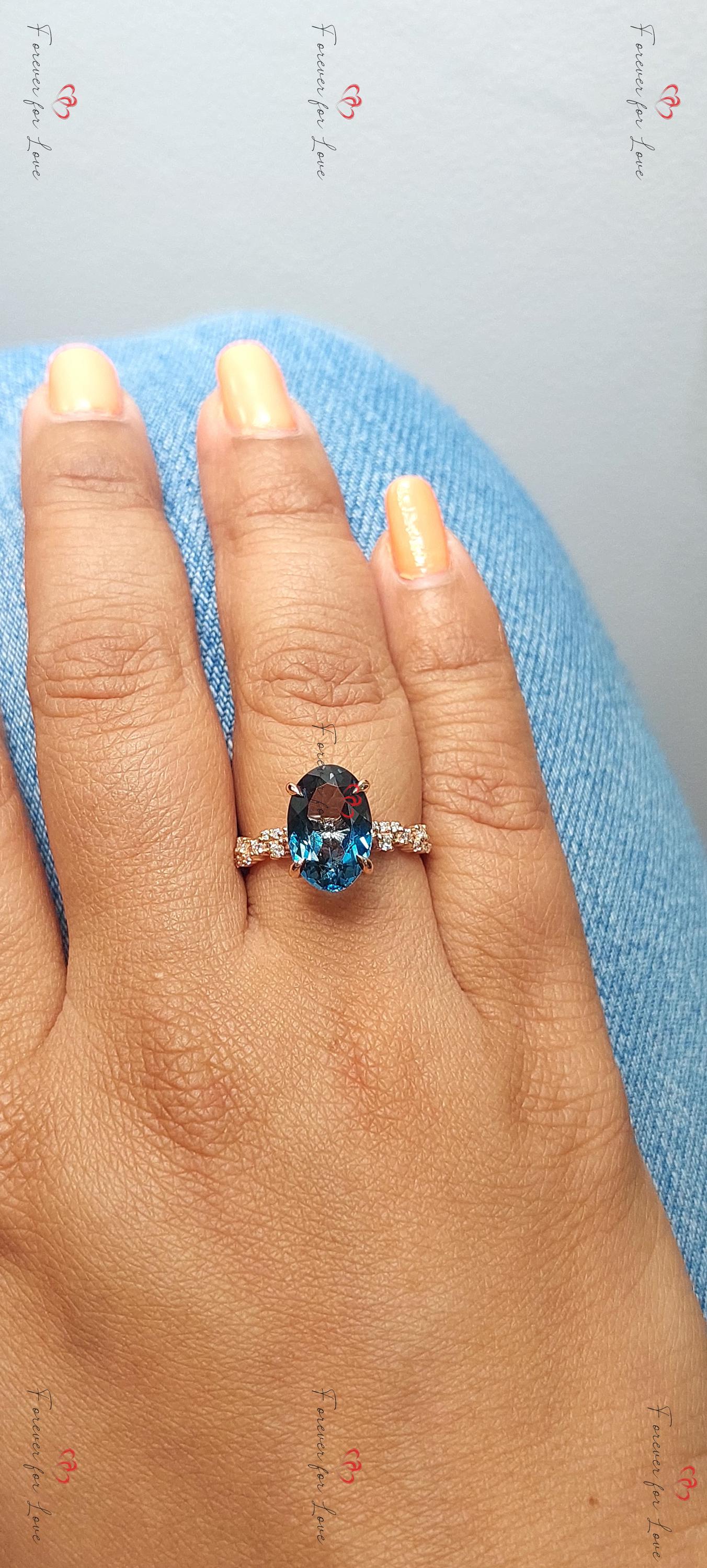 Oval Blue Diamond, Topaz Solitaire Ring Oval cut Moissanite engagement ring in Gold or Platinum — custom handcrafted by Forever For Love