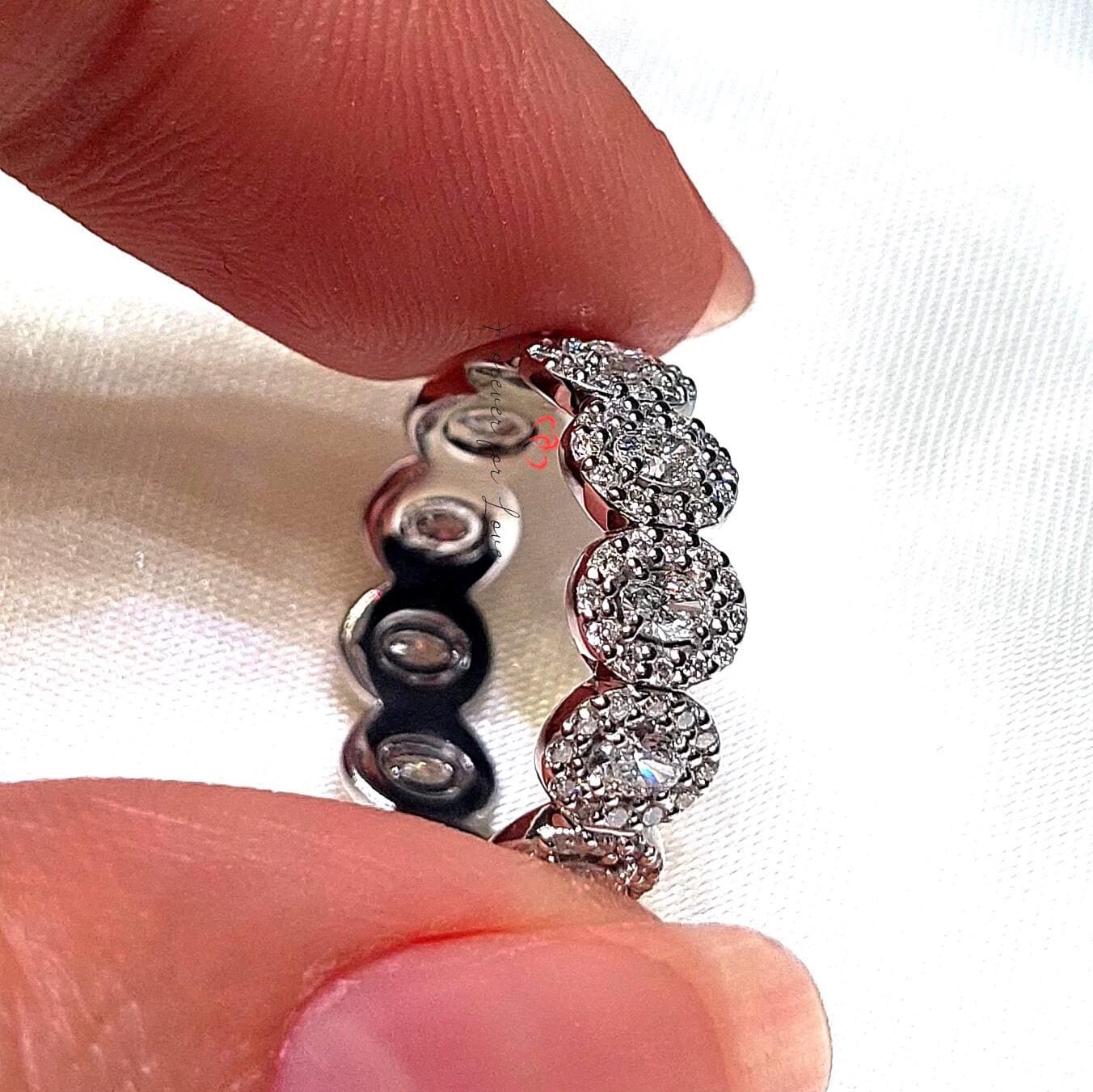Halo Oval Diamond Wedding Eternity Band, 3*2mm Each Full Eternity 14K Gold Lab Grown Band / Oval Diamond Anniversary Band For Women.