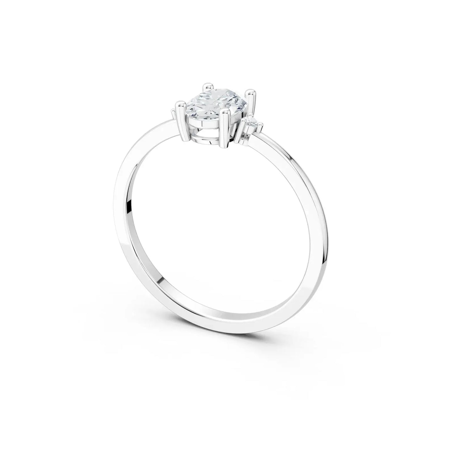 Oval Solitaire with tiny side stone Ring Forever For Love