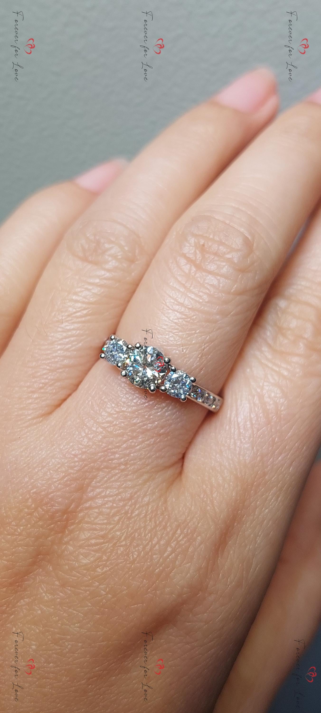 1.50 Ct GIA Certified Round Natural Diamond Three Stone Engagement Ring