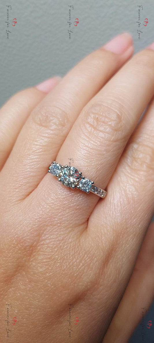 1.50 Ct GIA Certified Round Natural Diamond Three Stone Engagement Ring