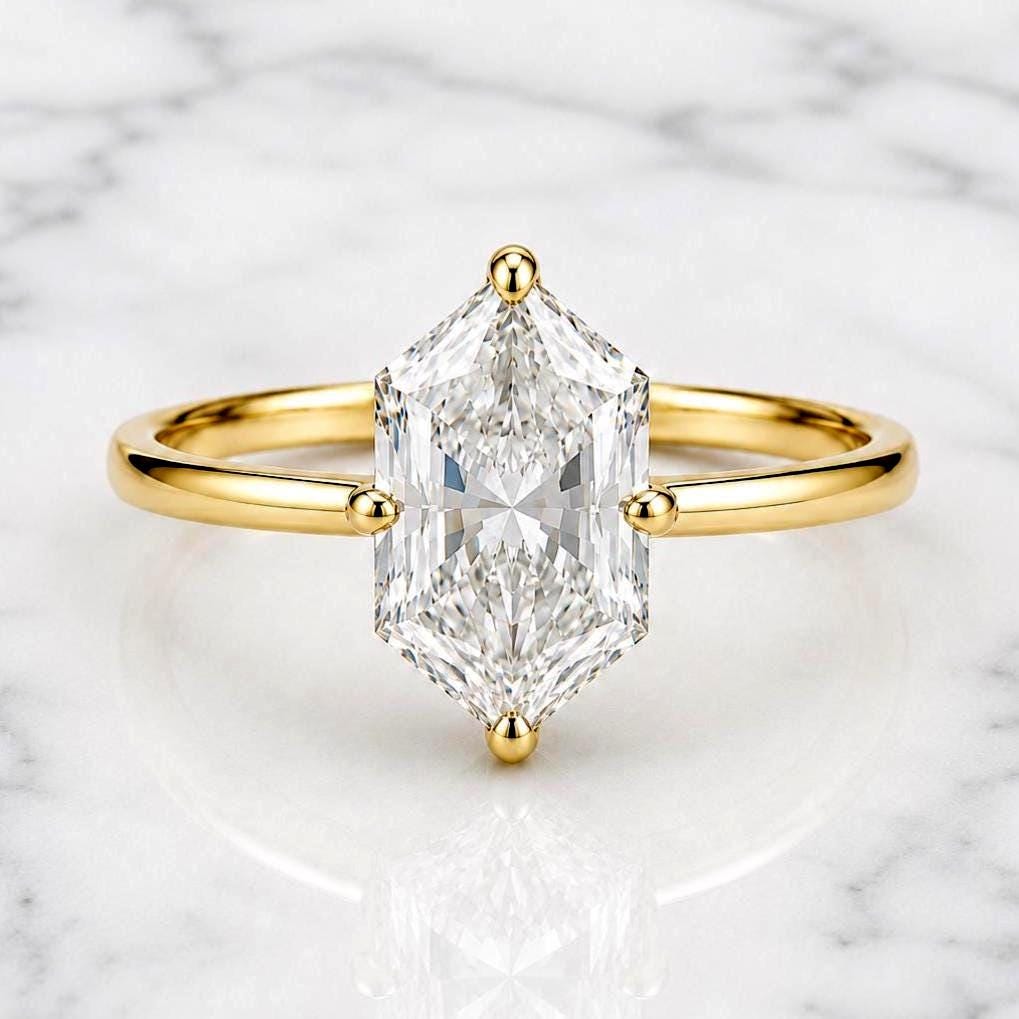 Marquise Diamond Engagement Ring Genuine Lab Grown Diamond With colored side stones Proposal Ring for Her Six Claw Prong Setting Ring Gift