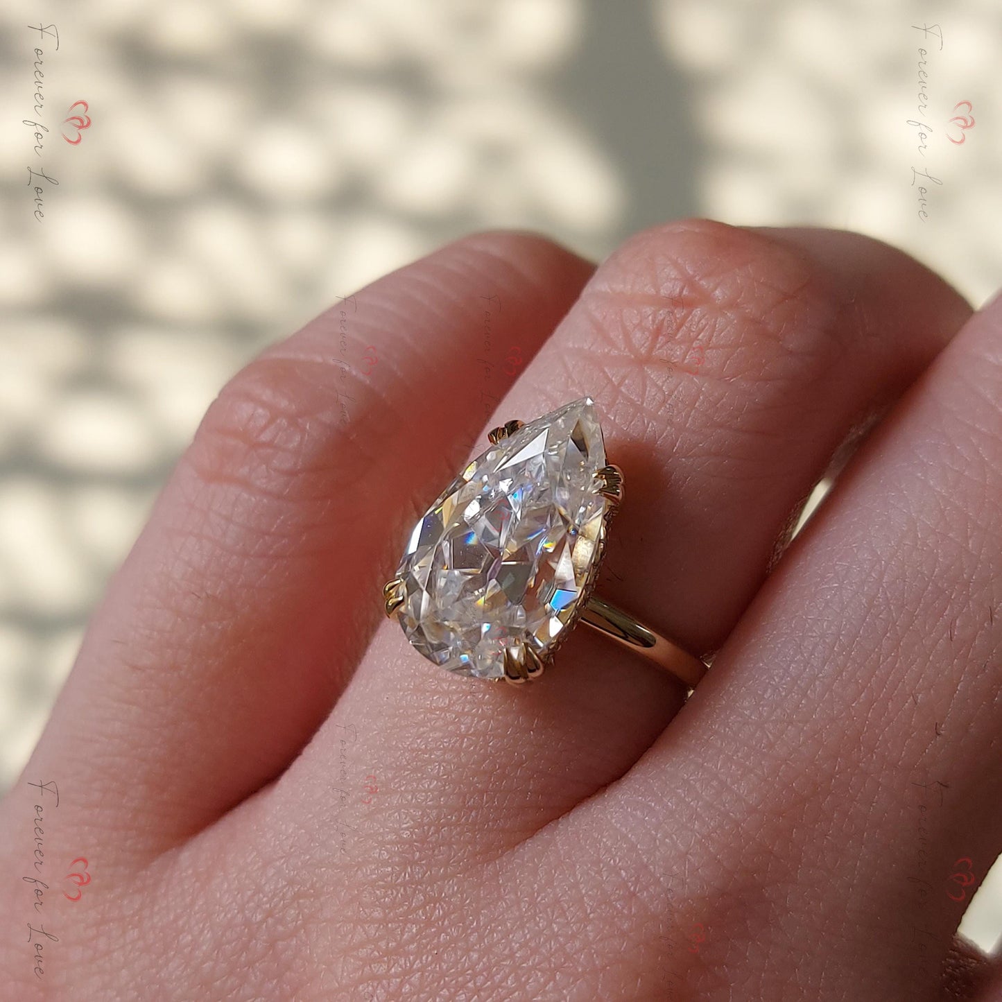 3 Ct Pear Old Mine Moissanite Solitaire Engagement Ring Pear cut 1Ct Moissanite Brilliant Cut engagement ring in 935 Argentium Silver — custom handcrafted by Forever For Love