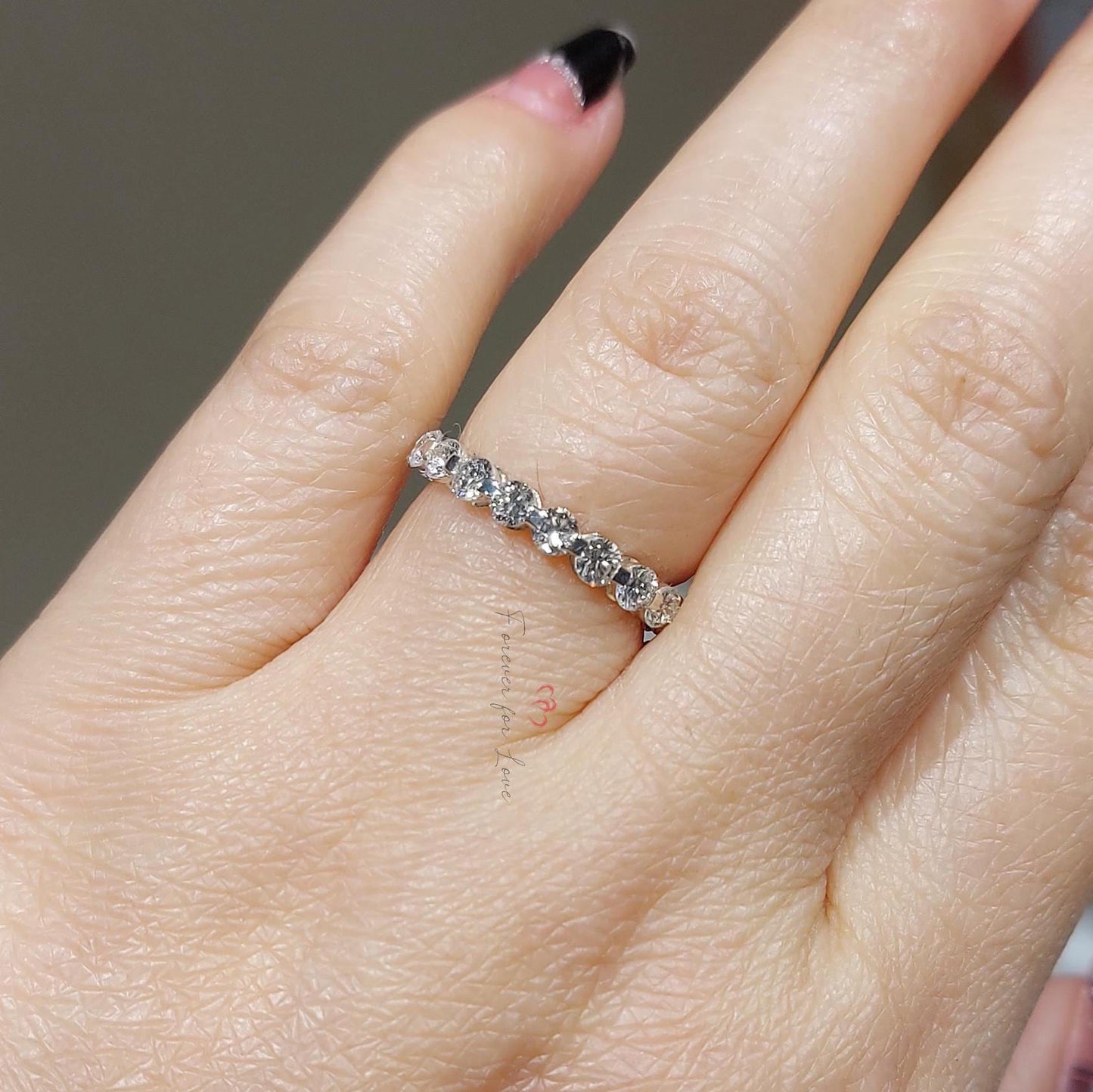 Round 3mm Lab Diamond Full Eternity Band Round cut Moissanite Brilliant Cut engagement ring in 935 Argentium Silver — custom handcrafted by Forever For Love