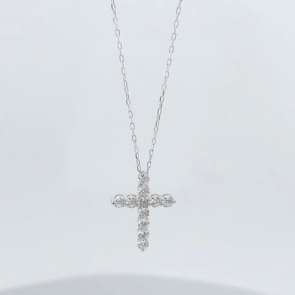 Halskette mit Diamantkreuz aus 14 Karat Massivgold für Damen, Diamantkreuz-Anhänger, religiöser Schmuck, christlicher Glaubensanhänger, Kreuzgeschenk für Frauen