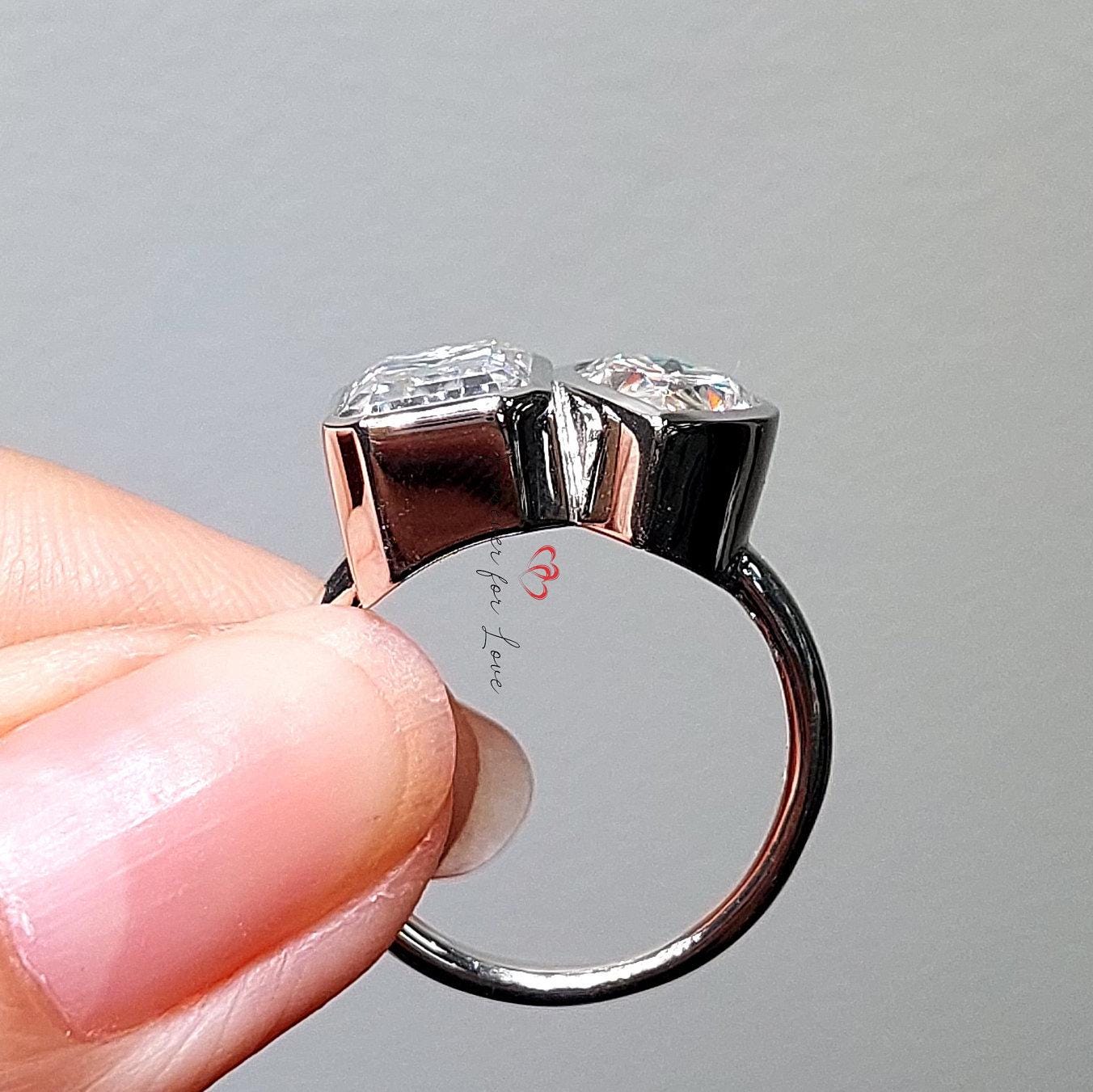 Bague de fiançailles éternité en moissanite avec émeraude 8 carats Emerald cut Moissanite engagement ring in Gold or Platinum — custom handcrafted by Forever For Love