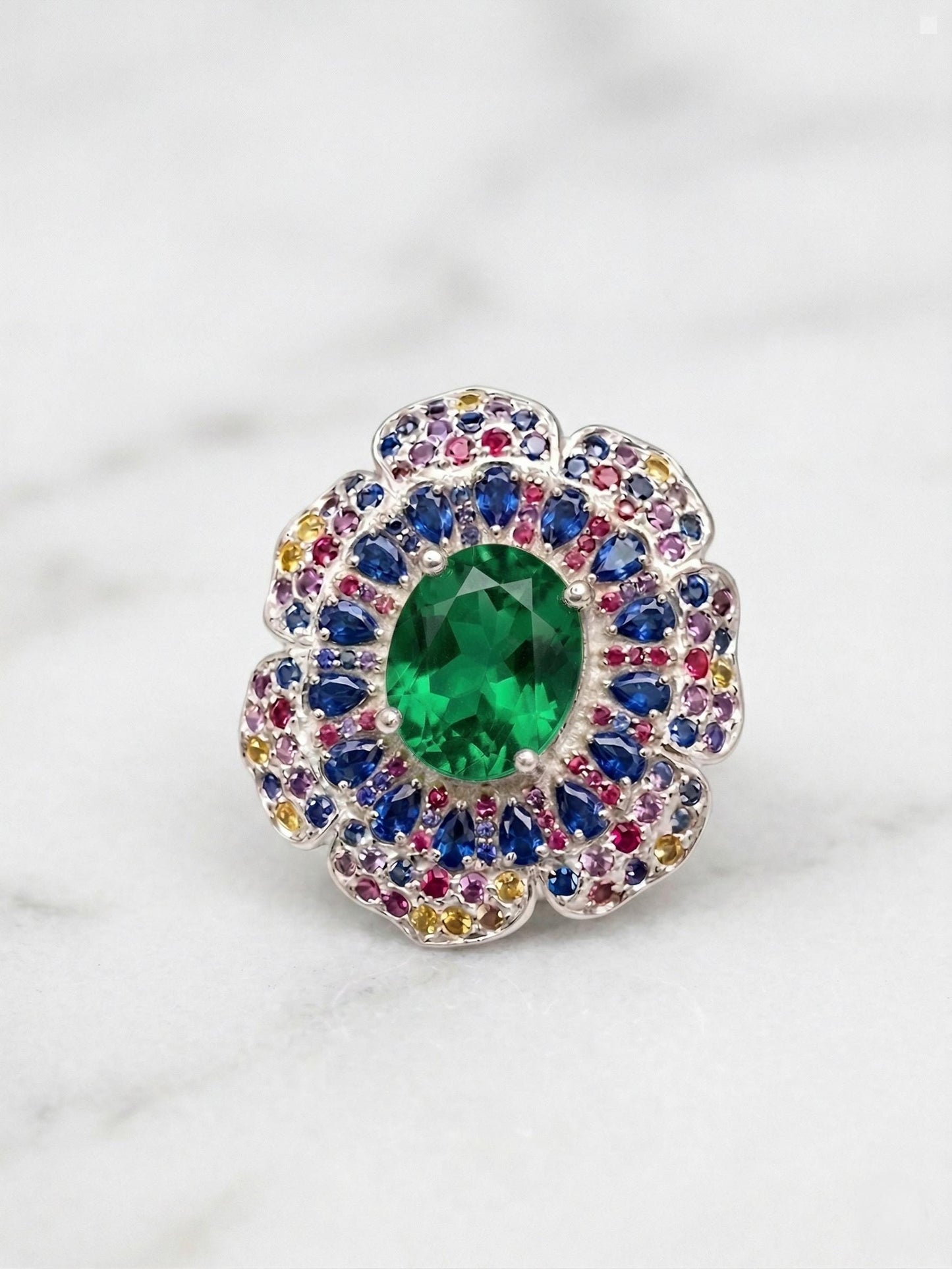 3 Ct Oval Emerald Halo Ring Oval cut Moissanite engagement ring in Gold or Platinum — custom handcrafted by Forever For Love