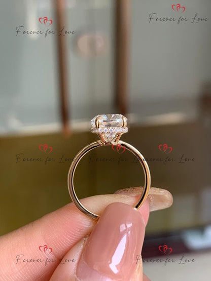 Cushion Moissanite Hidden Halo Engagement Ring