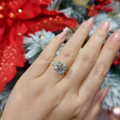 3.35 Ct IGI Certified Asscher Lab Diamond Hidden Halo Engagement Ring