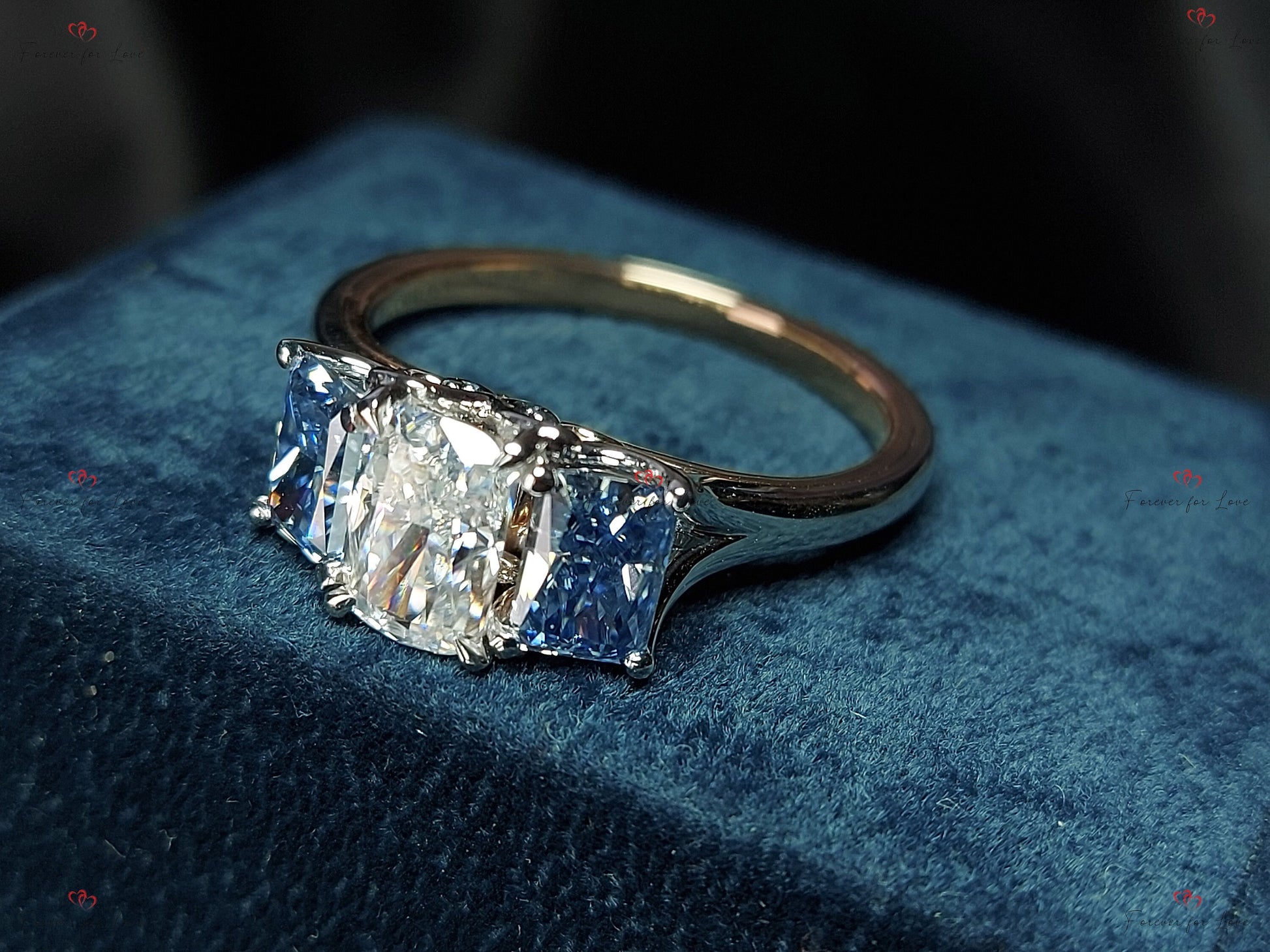 Radiant Moissanite Three Stone Engagement Ring