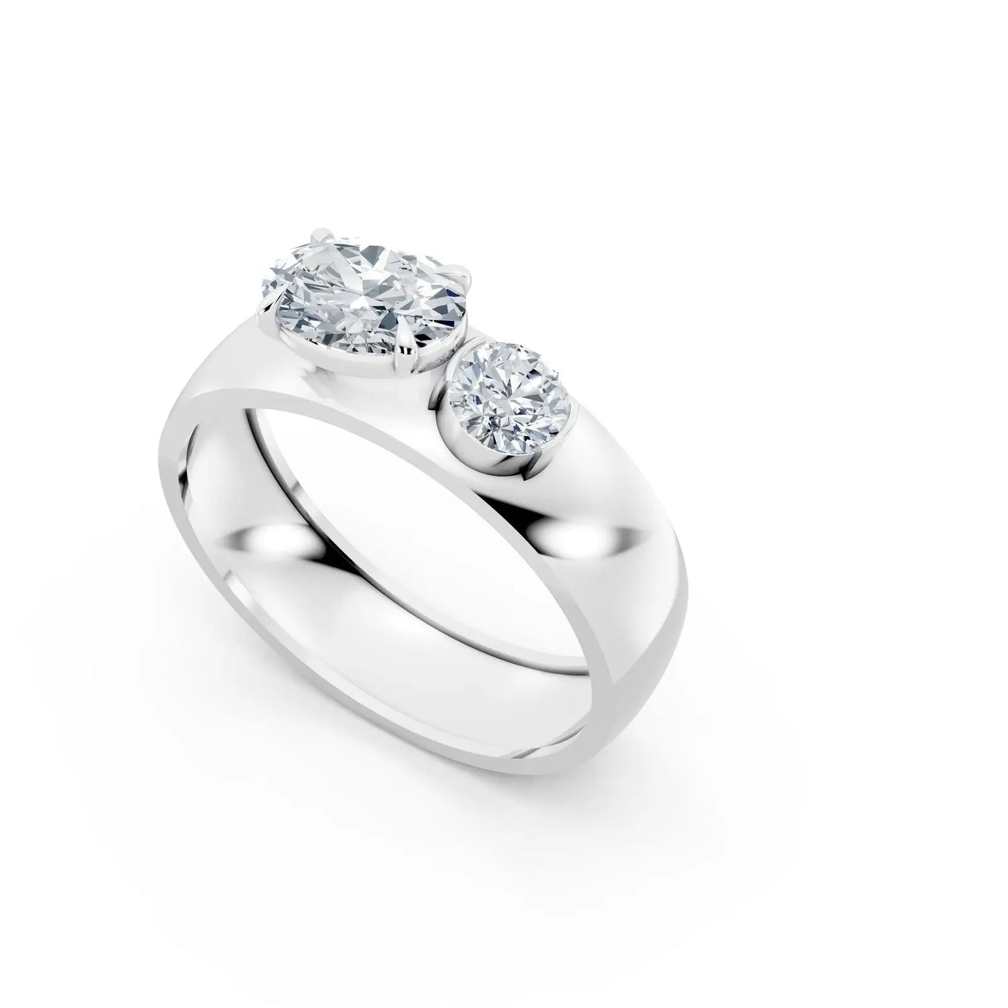 Oval Two-Stone Chunky Engagement Ring Forever For Love