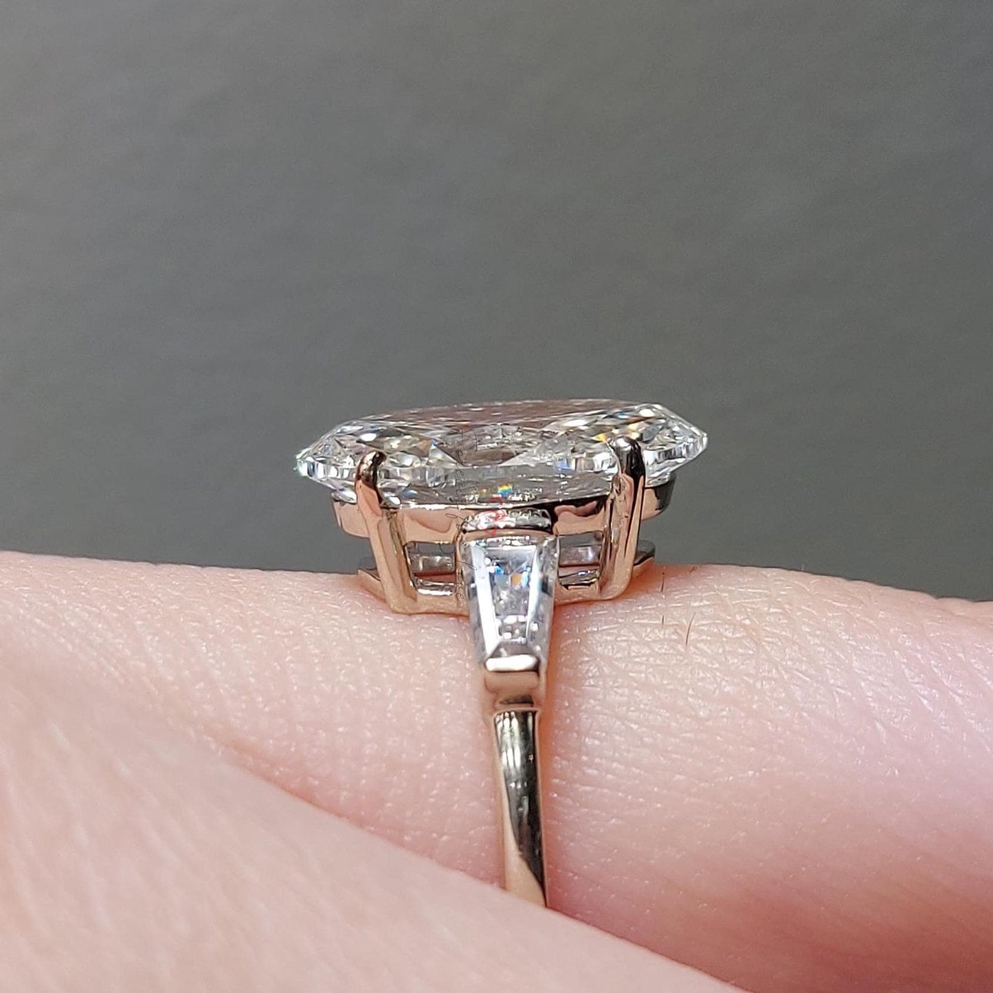 5 Ct Oval Lab Diamond Three Stone Engagement Ring Oval cut Moissanite engagement ring in Gold or Platinum — custom handcrafted by Forever For Love