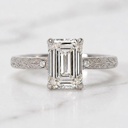 Emerald Cut Engagement Ring E, VVS2 IGI Certified Lab Grown Diamond Ring Art Deco Diamond Ring Unique Anniversary Ring for Women