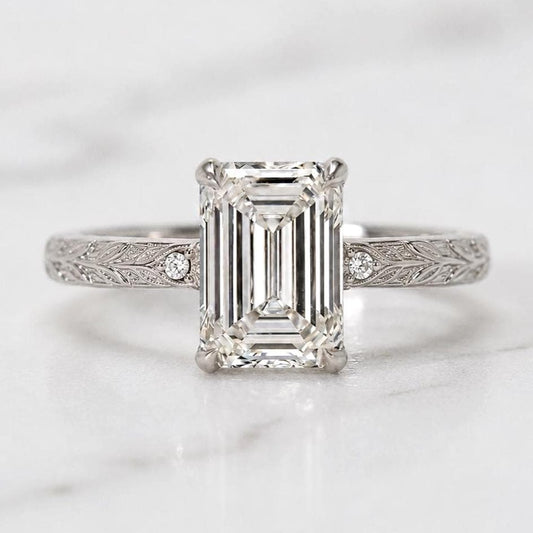 Emerald Cut Engagement Ring E, VVS2 IGI Certified Lab Grown Diamond Ring Art Deco Diamond Ring Unique Anniversary Ring for Women
