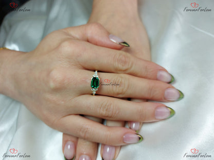 Baguette Diamond, Emerald Stacking Ring