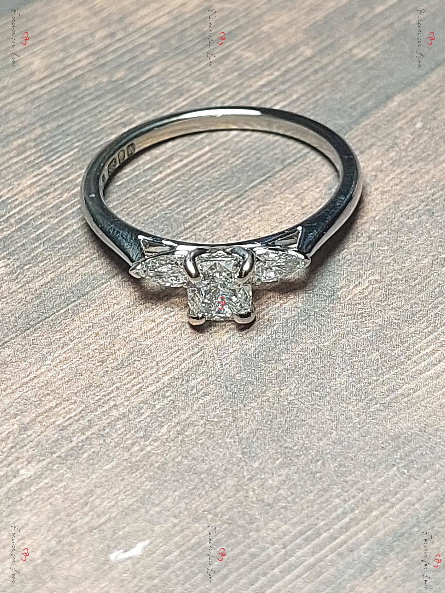 Cushion Lab Diamond, Moissanite Three Stone Engagement Ring Cushion cut Moissanite engagement ring in Gold or Platinum — custom handcrafted by Forever For Love