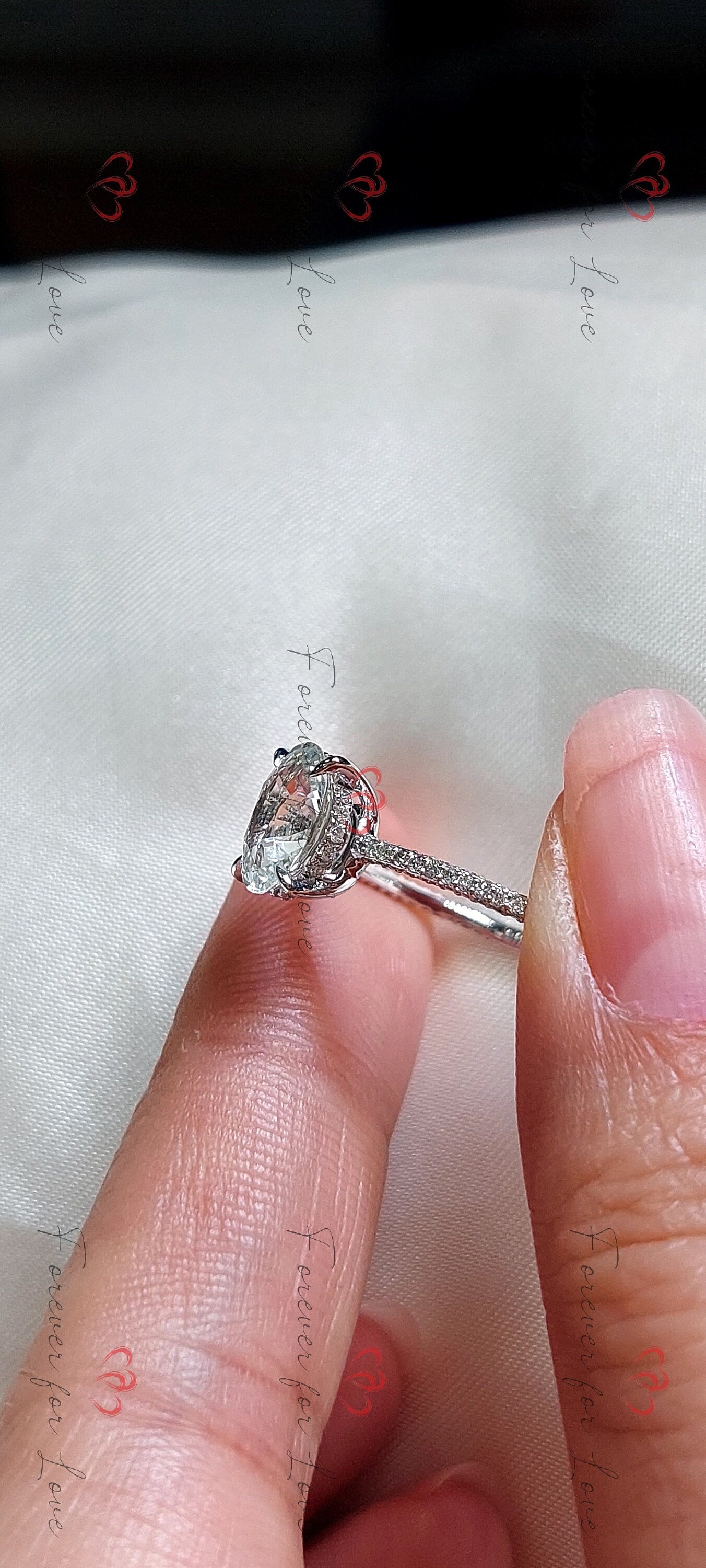 2.8 Ct Oval White Diamond, Sapphire Engagement Ring