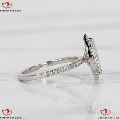 Marquise Lab Diamond Halo Engagement Ring