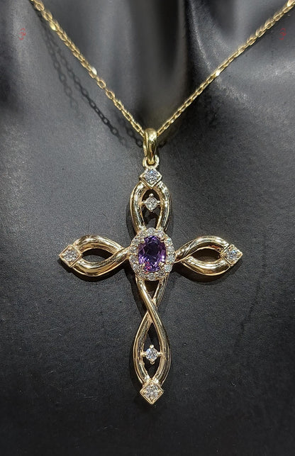 Gedrehte Goldkreuz-Halskette mit Geburtsstein für Frauen, Diamant-Kreuzanhänger, religiöser Schmuck, christlicher Glaubensanhänger, Kreuzgeschenk für Frauen
