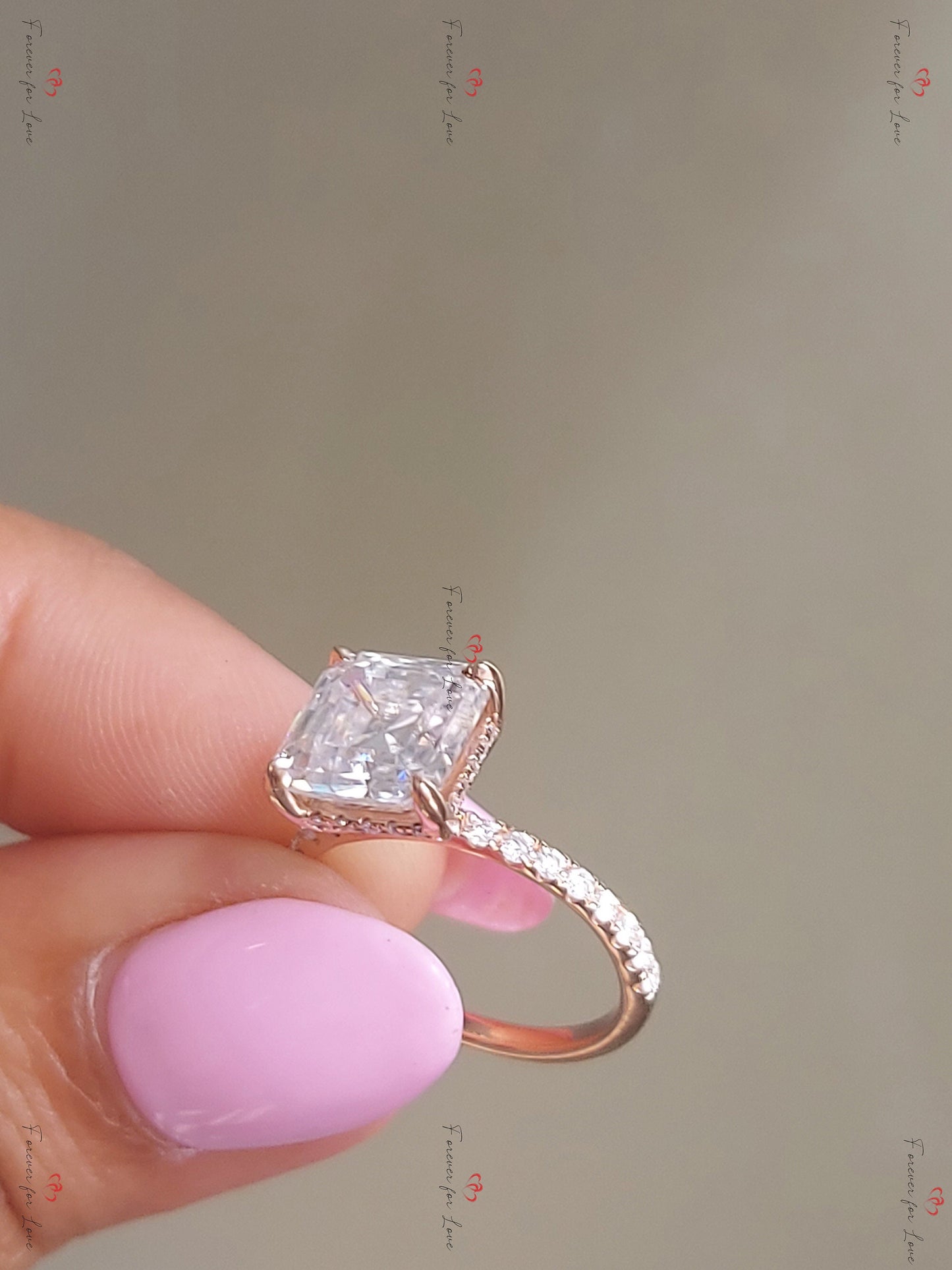 3 Ct Asscher Moissanite Engagement Ring Asscher cut 1Ct Moissanite Brilliant Cut engagement ring in 935 Argentium Silver — custom handcrafted by Forever For Love
