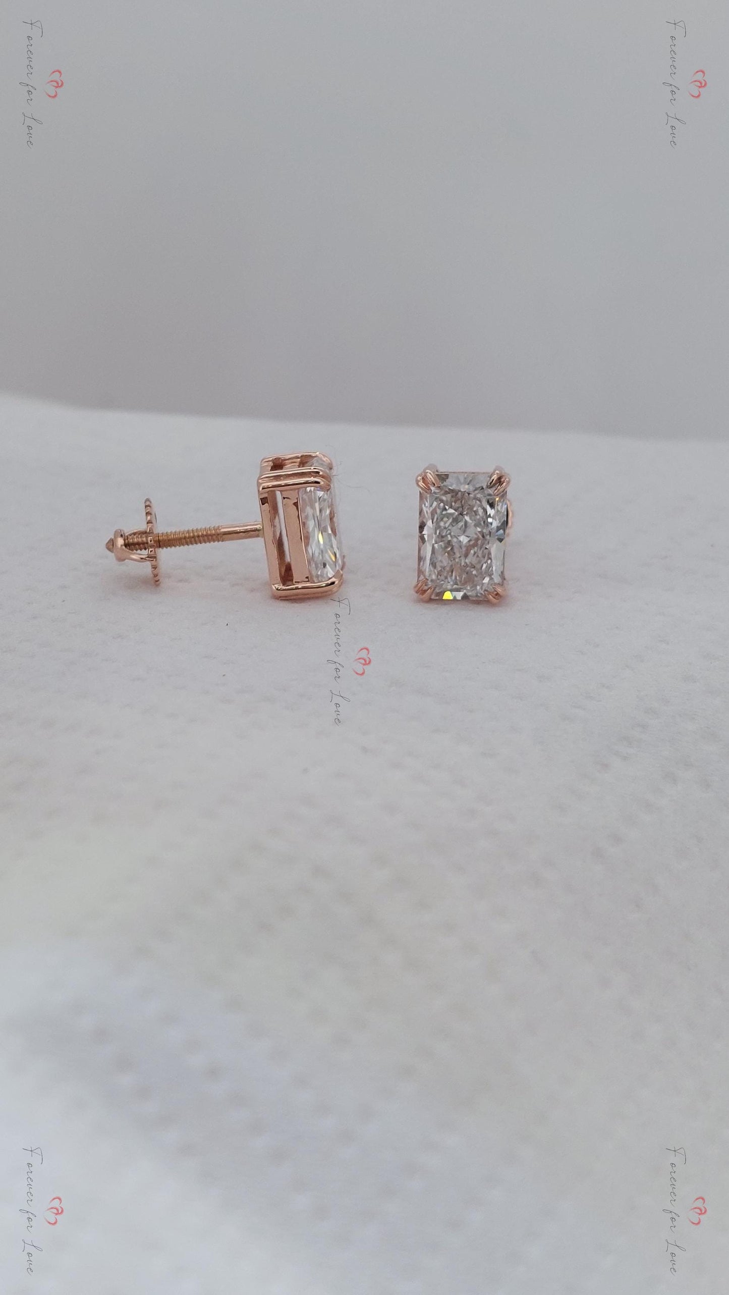 Puces d'oreilles taille Radiant / Puces d'oreilles taille Radiant en or rose 14 carats / Puces d'oreilles taille Radiant de 1 carat au total / Cadeau pour elle Moissanite engagement ring in Gold or Platinum — custom handcrafted by Forever For Love