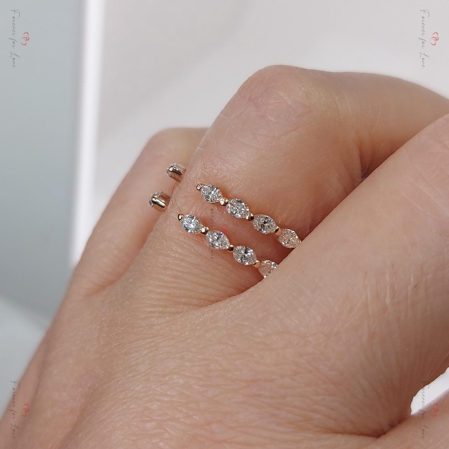 Marquise Diamond Enhancer Band Marquise cut Moissanite Brilliant Cut engagement ring in 935 Argentium Silver — custom handcrafted by Forever For Love
