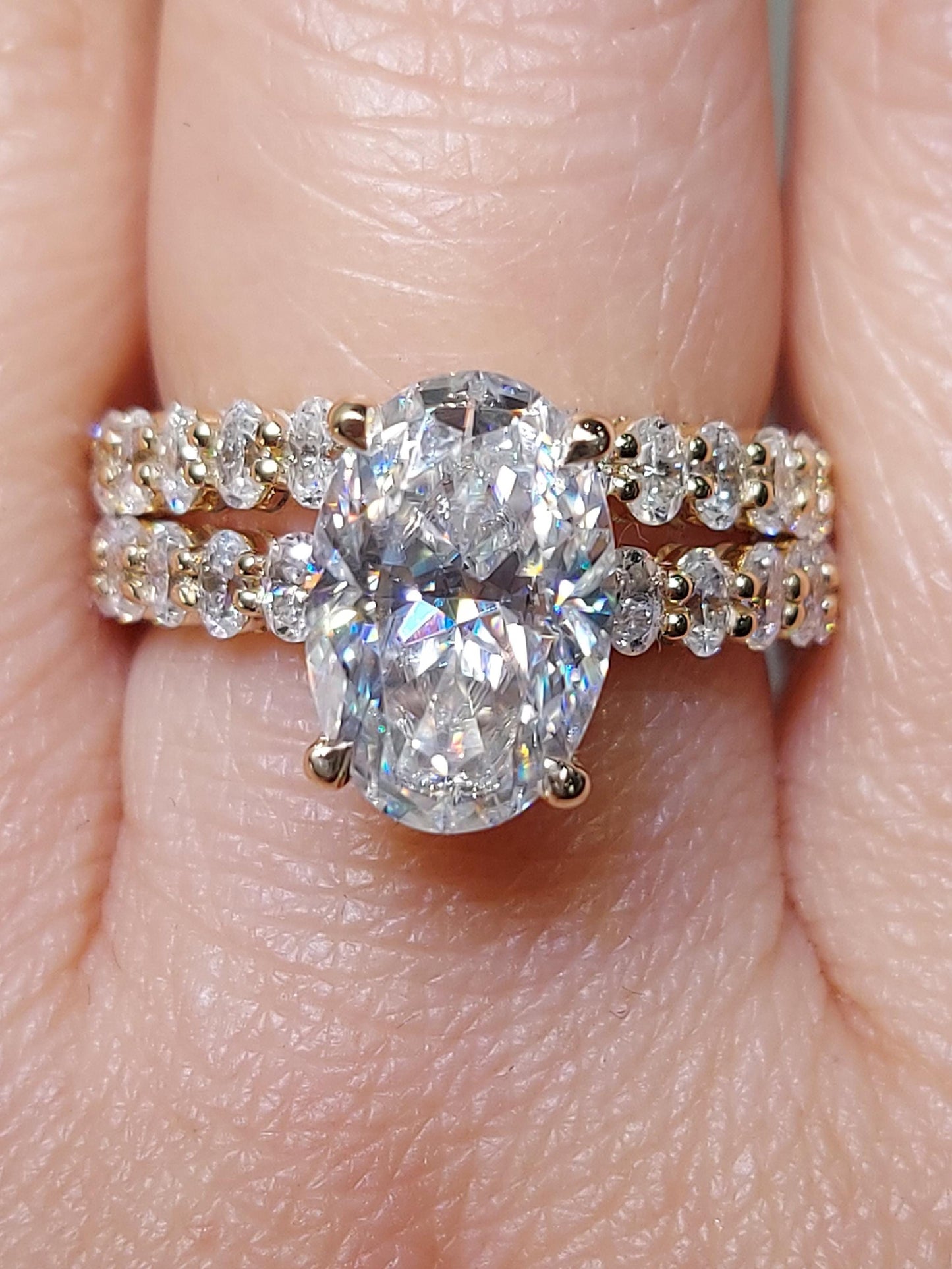 4 Ct Oval Moissanite Crushed Ice Eternity Band Oval cut Moissanite Brilliant Cut engagement ring in 935 Argentium Silver — custom handcrafted by Forever For Love