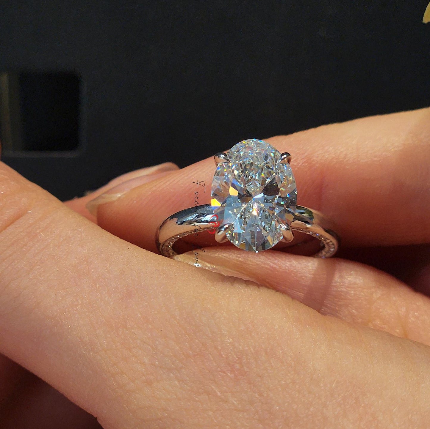 3.5 Ct IGI Certified Oval Lab Diamond Solitaire Engagement Ring Oval cut 1Ct Moissanite Brilliant Cut engagement ring in 935 Argentium Silver — custom handcrafted by Forever For Love