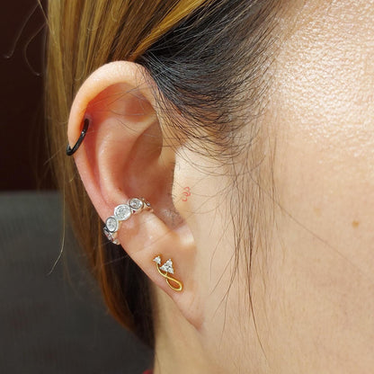 14K Gold Echte Diamant-Ohrmanschette, 3 MM Diamant-Ohrmanschettenohrringe, Knorpelpiercing-Ohrring, Klassische Hochzeits-Ohrringe