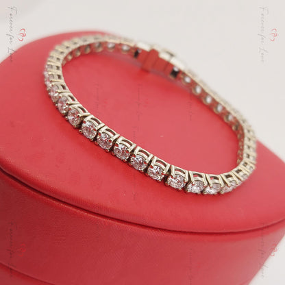 14K White Gold Lab-Created 4-Prong Diamond Elastic Tennis Bracelet 5 CTW E, VS1 birthday gift for Mom