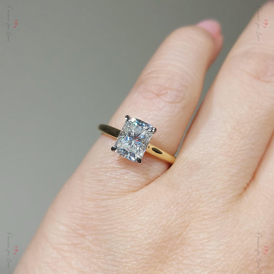 1.5 Ct Radiant Diamond, Moissanite Solitaire Engagement Ring